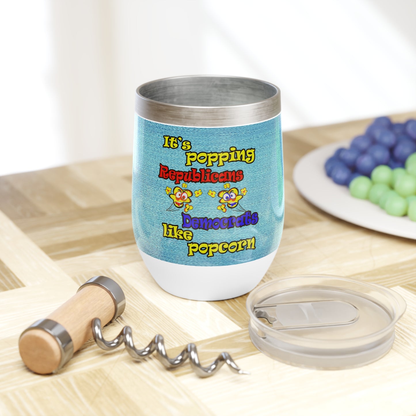 popping like popcorn - Chill Wine Tumbler (faded blue)