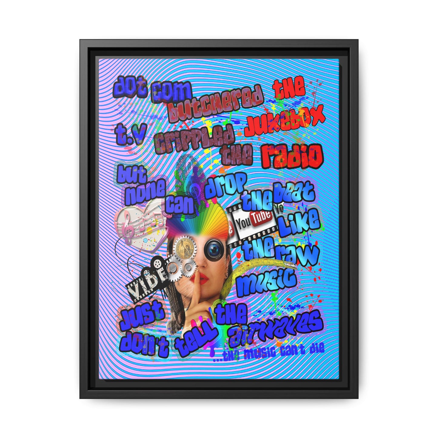 drop the beat - framed canvas art (light blue-purple wave)