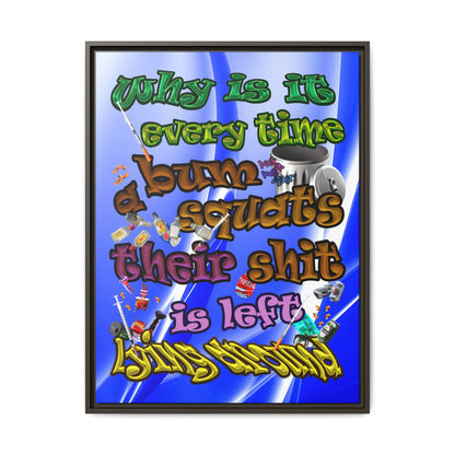 the bum's shit - framed canvas art (blue-white wave)