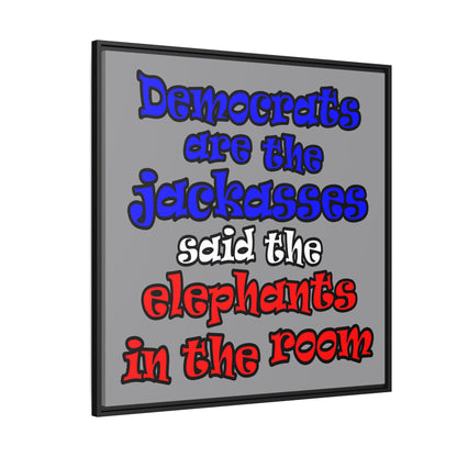donkeys and elephants - framed canvas art (grey)
