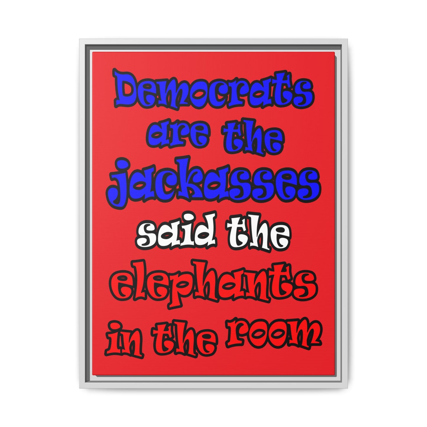 donkeys and elephants - framed canvas art (red)