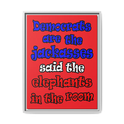 donkeys and elephants - framed canvas art (red)