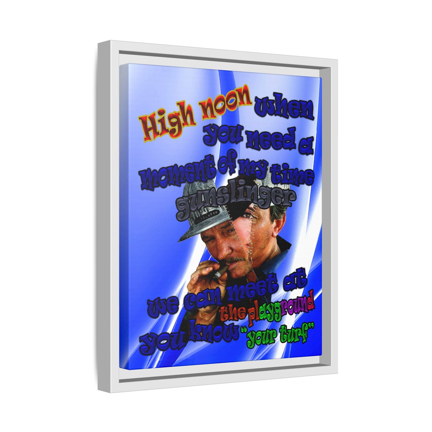 high noon - framed canvas art (blue-white wave)