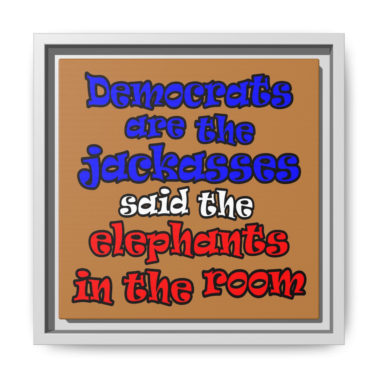 donkeys and elephants - framed canvas art (light brown)