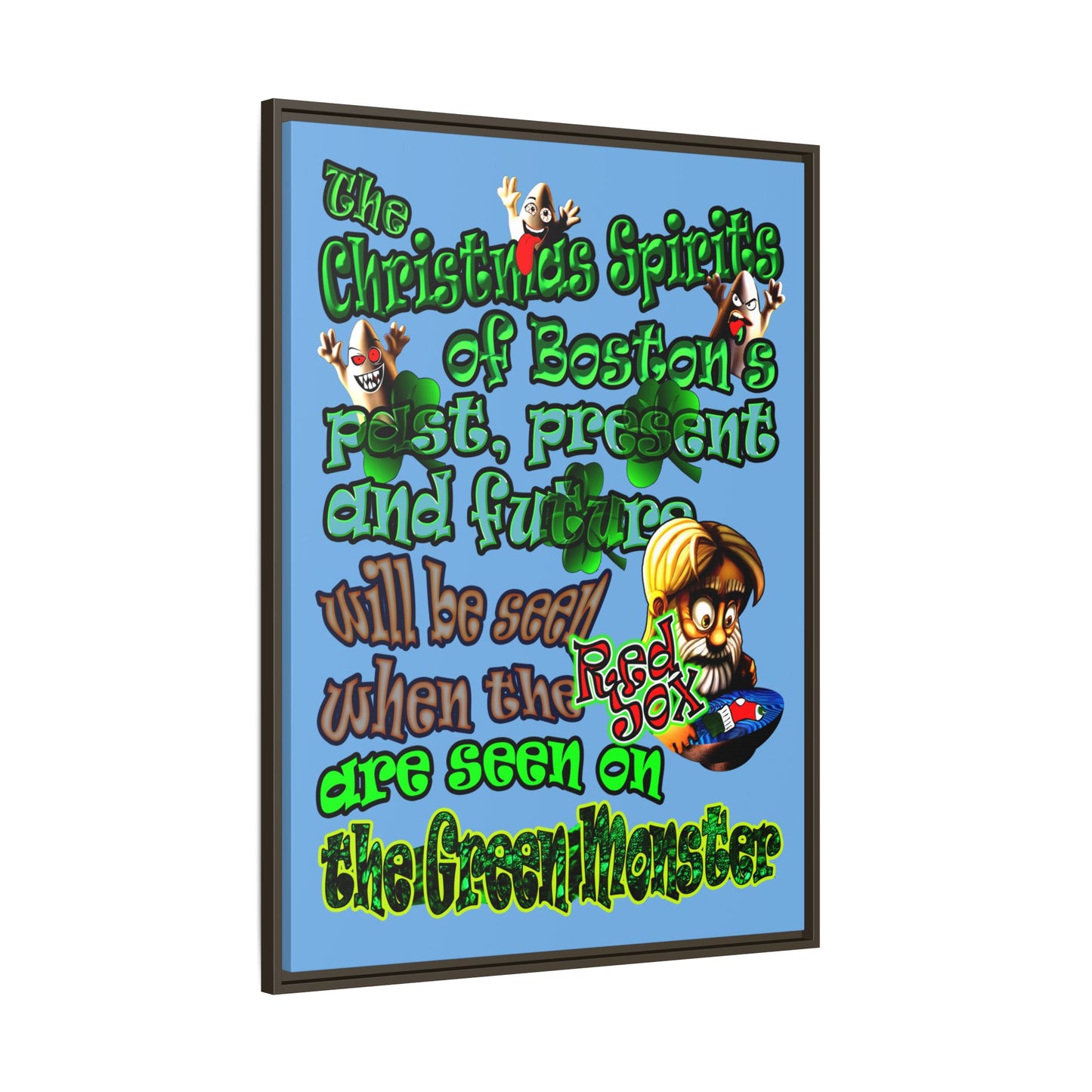 christmas spirits of boston - framed canvas art (light blue)