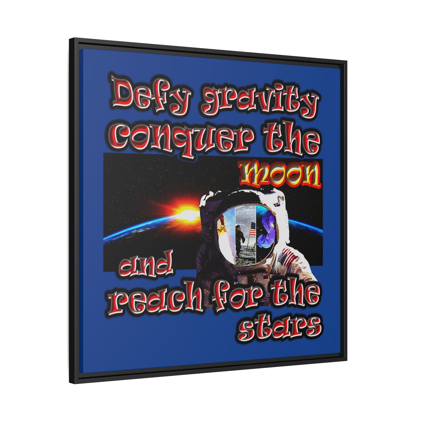 defy conquer reach - framed canvas art (dark blue)