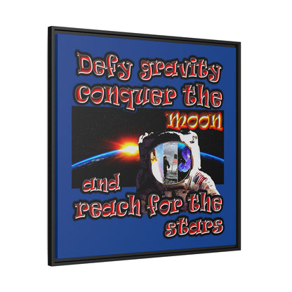 defy conquer reach - framed canvas art (dark blue)