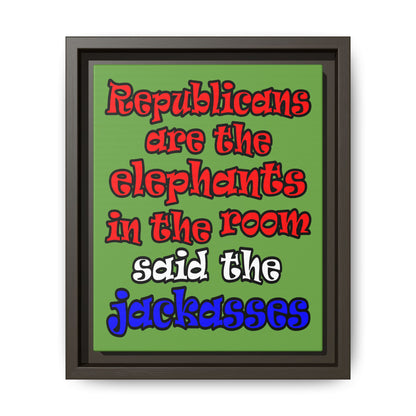 donkeys and elephants - framed canvas art (green)