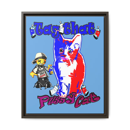tag that - framed canvas art (light blue)