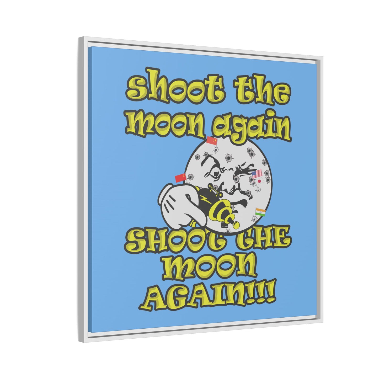 shoot the moon again - framed canvas art (light blue)
