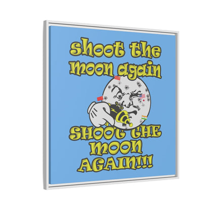 shoot the moon again - framed canvas art (light blue)
