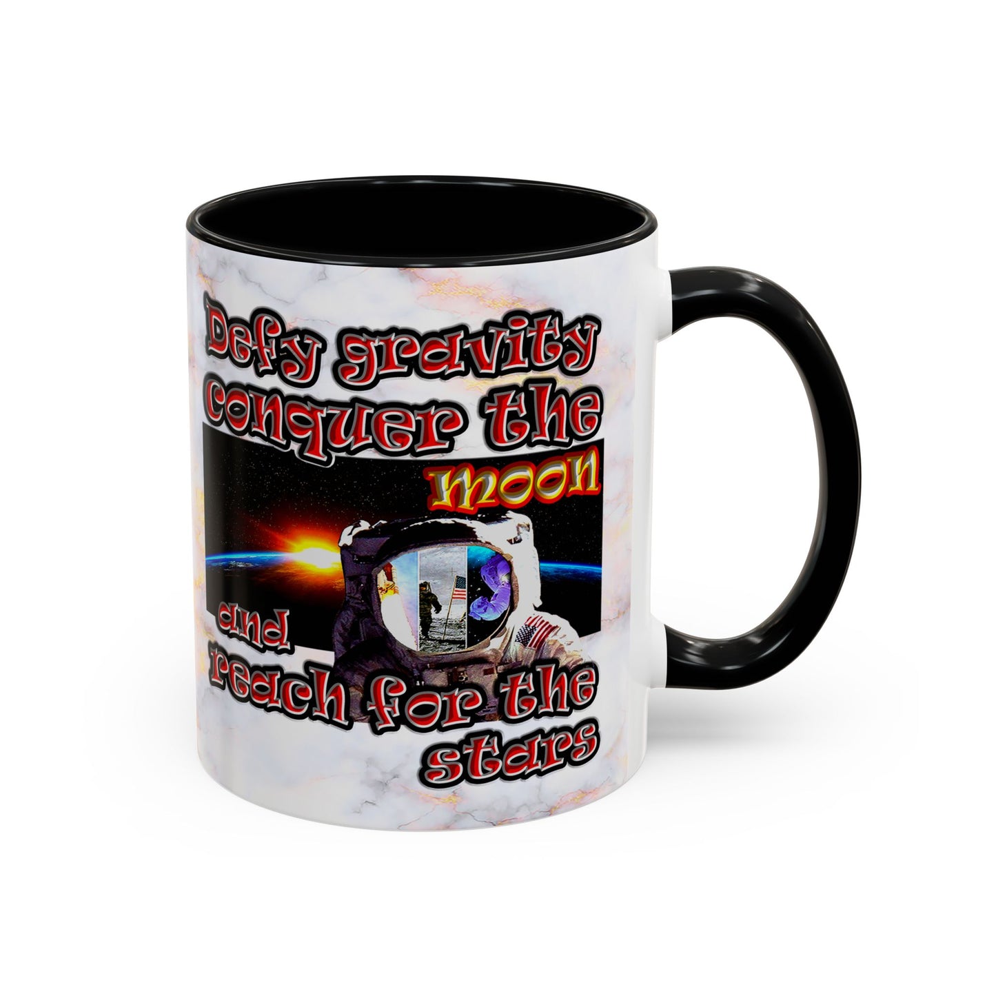 defy conquer reach - Accent Mug (white marble)