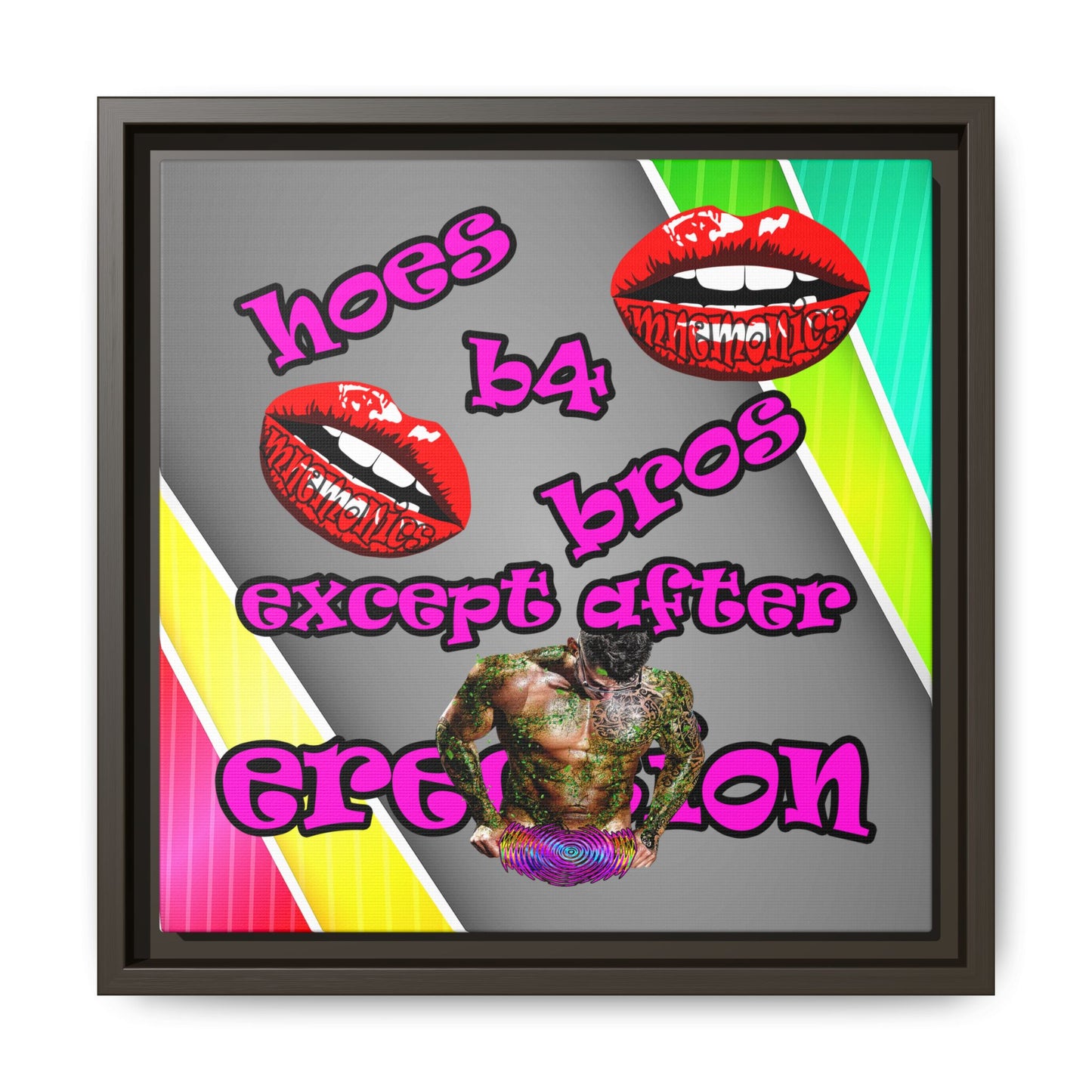 hoes b4 bros - framed canvas art (rainbow split)