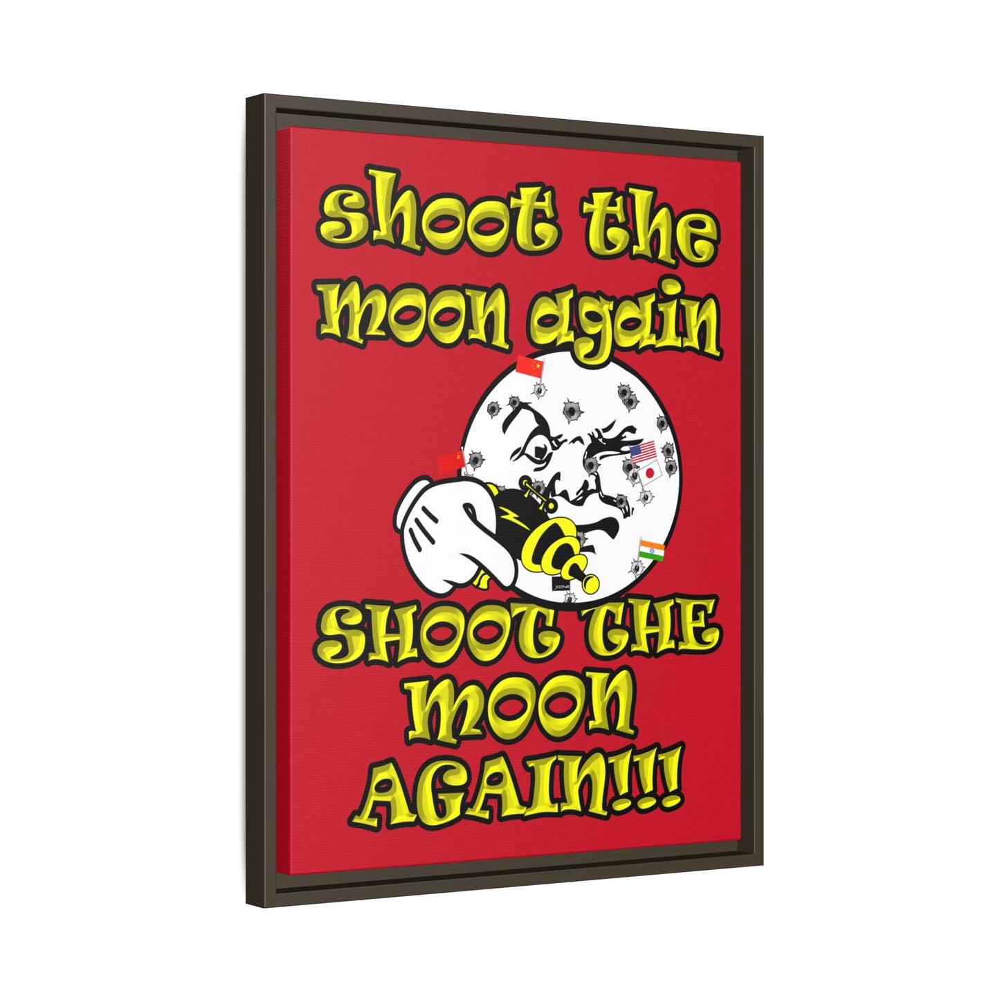 shoot the moon again - framed canvas art (dark red)