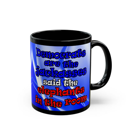donkeys and elephants - Black Mug (blue-white wave)