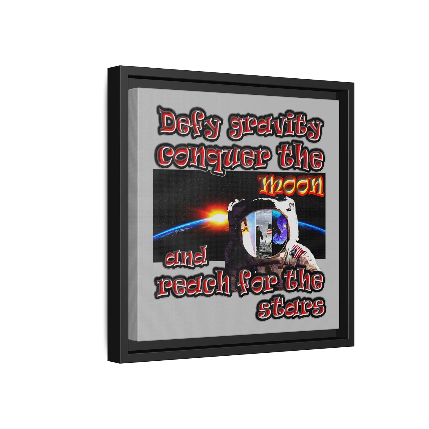 defy conquer reach - framed canvas art (light grey)