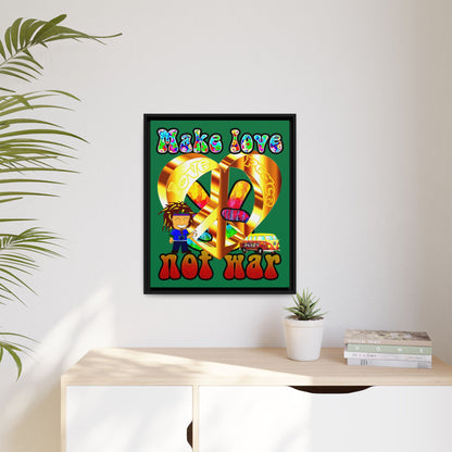 love peace - framed canvas art (dark green)