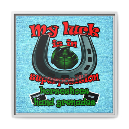 my luck - framed canvas art (faded blue)