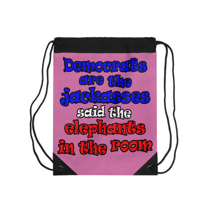 donkeys and elephants - Drawstring Bag (light pink)
