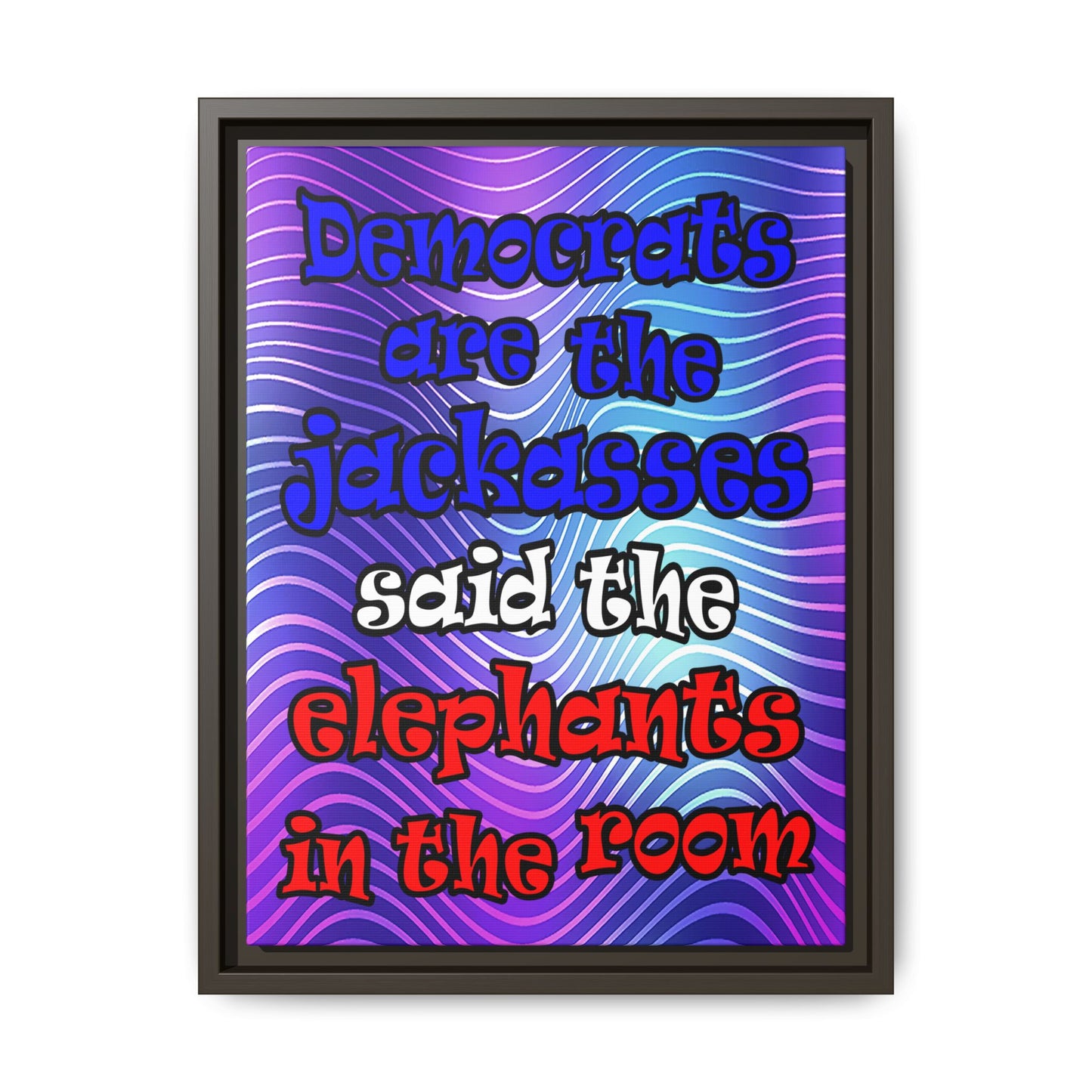 donkeys and elephants - framed canvas art (purple wave)