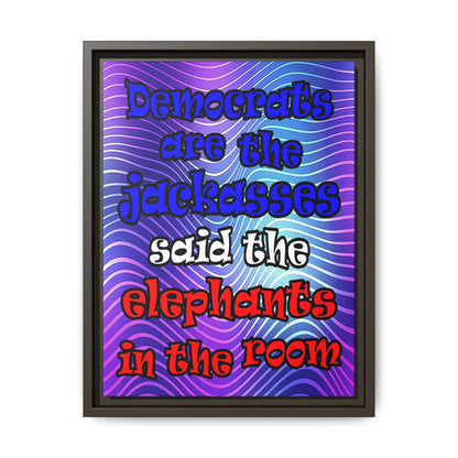donkeys and elephants - framed canvas art (purple wave)