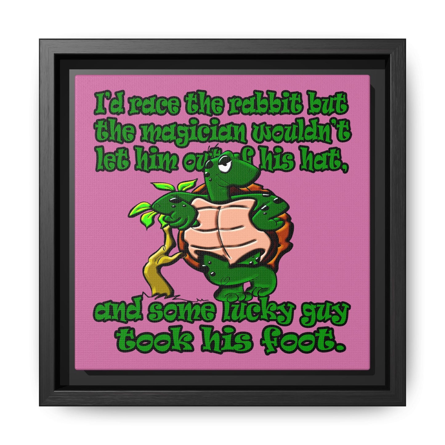 turtle race - framed canvas art (light pink)