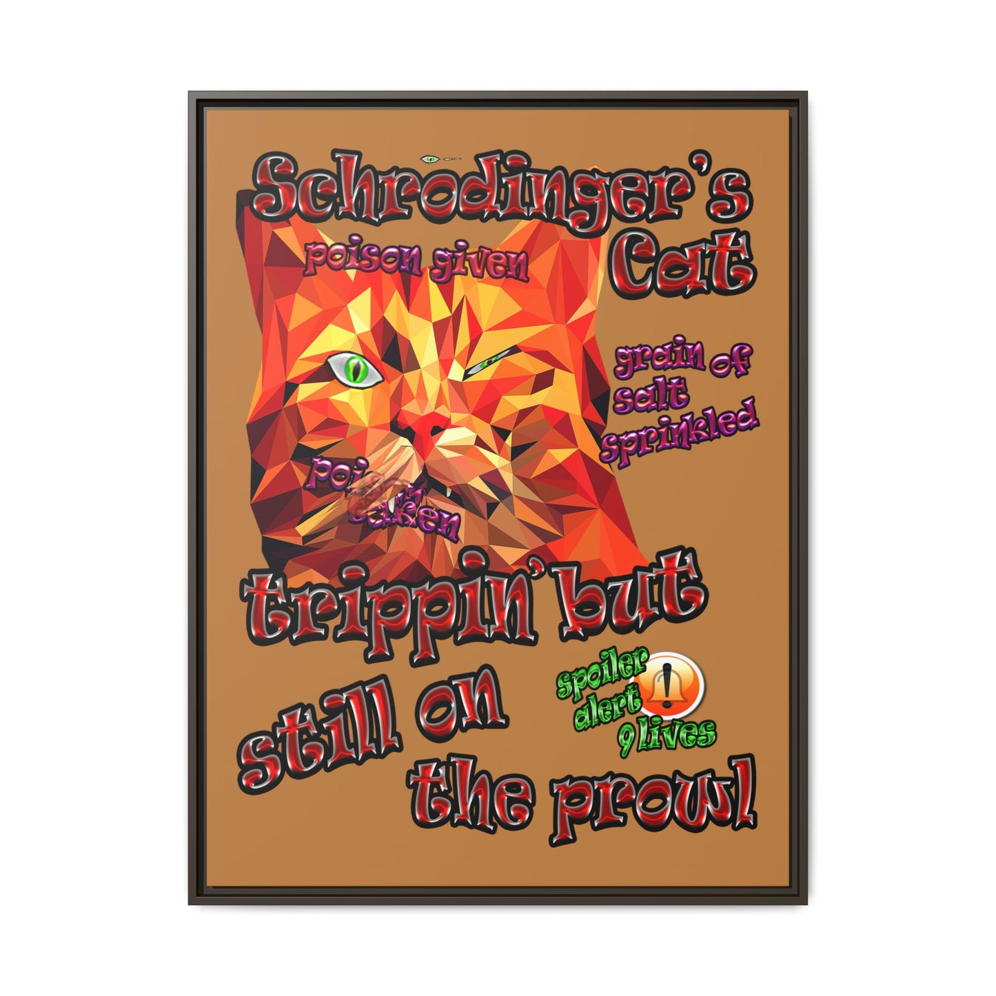 schrodinger's cat - framed canvas art (light brown)