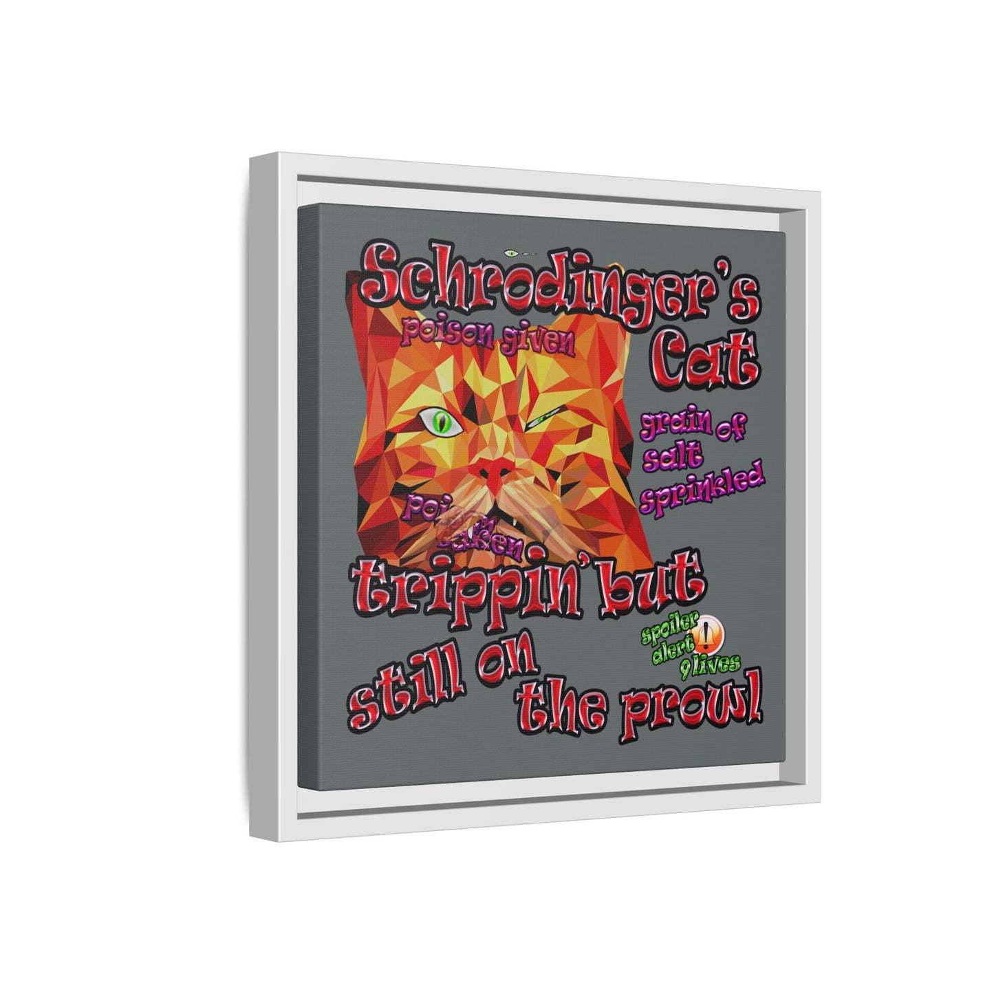 schrodinger's cat - framed canvas art (dark grey)