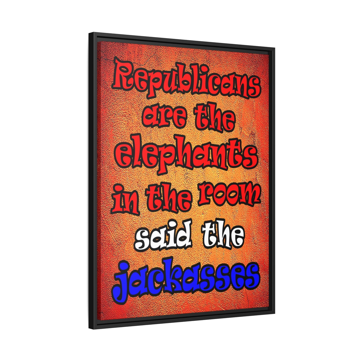 donkeys and elephants - framed canvas art (burnt orange)