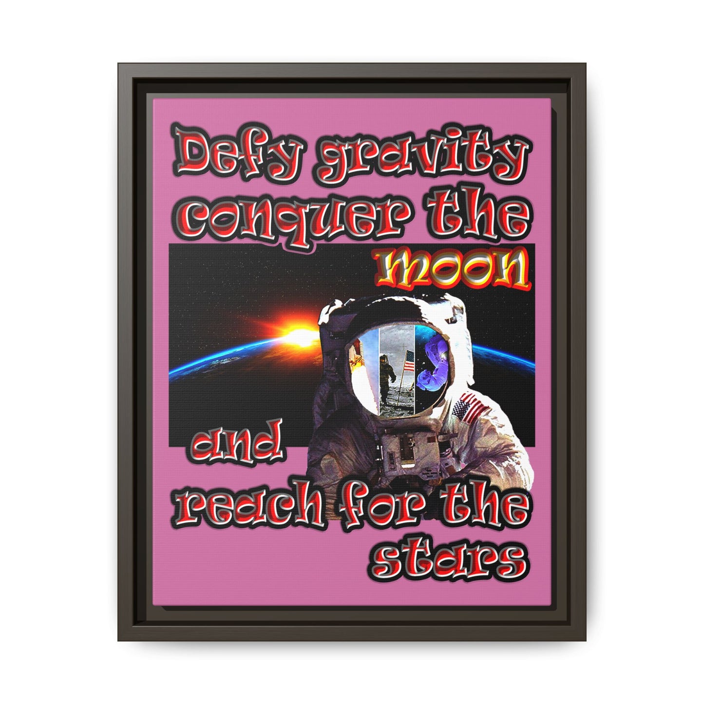 defy conquer reach - framed canvas art (light pink)
