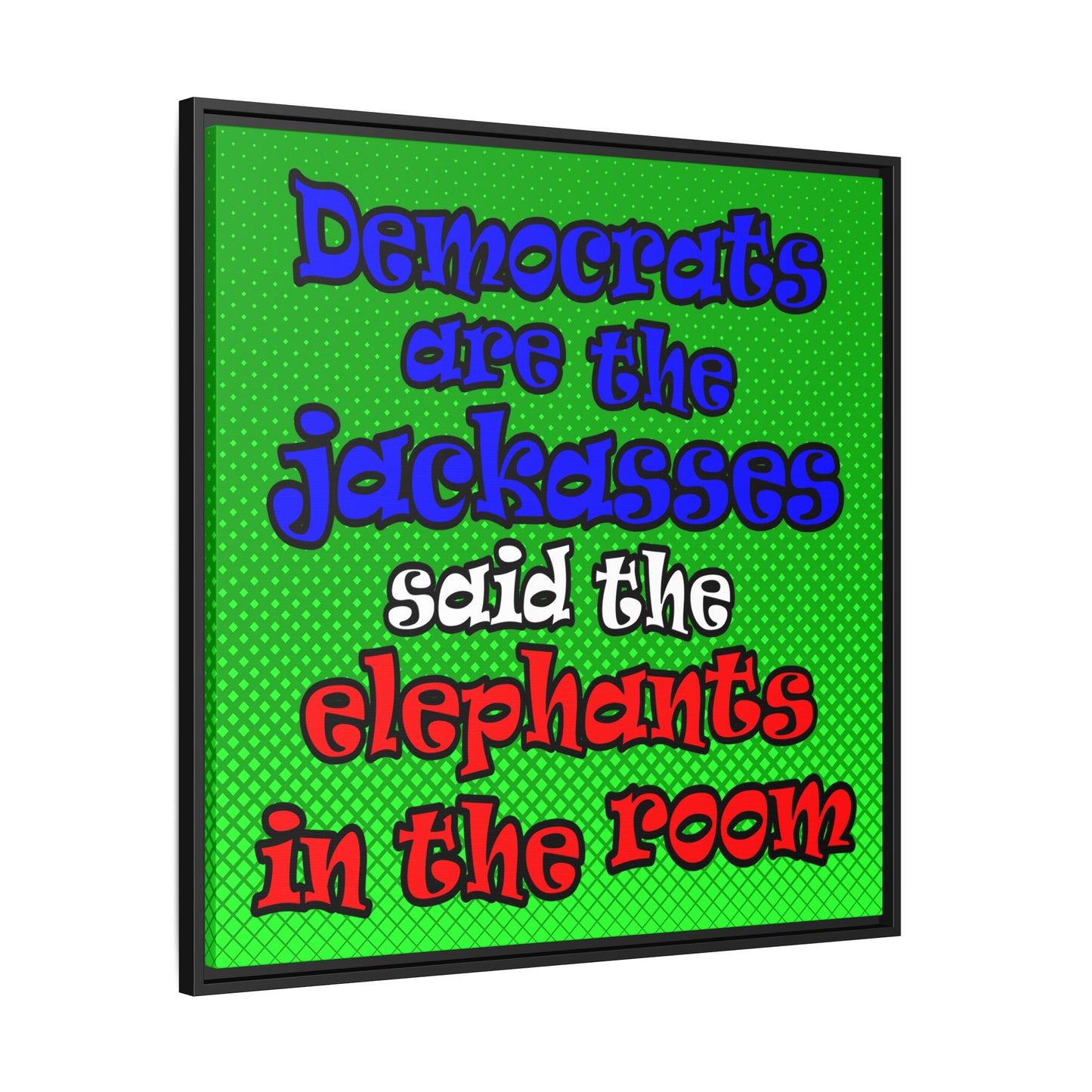 donkeys and elephants - framed canvas art (logo green)