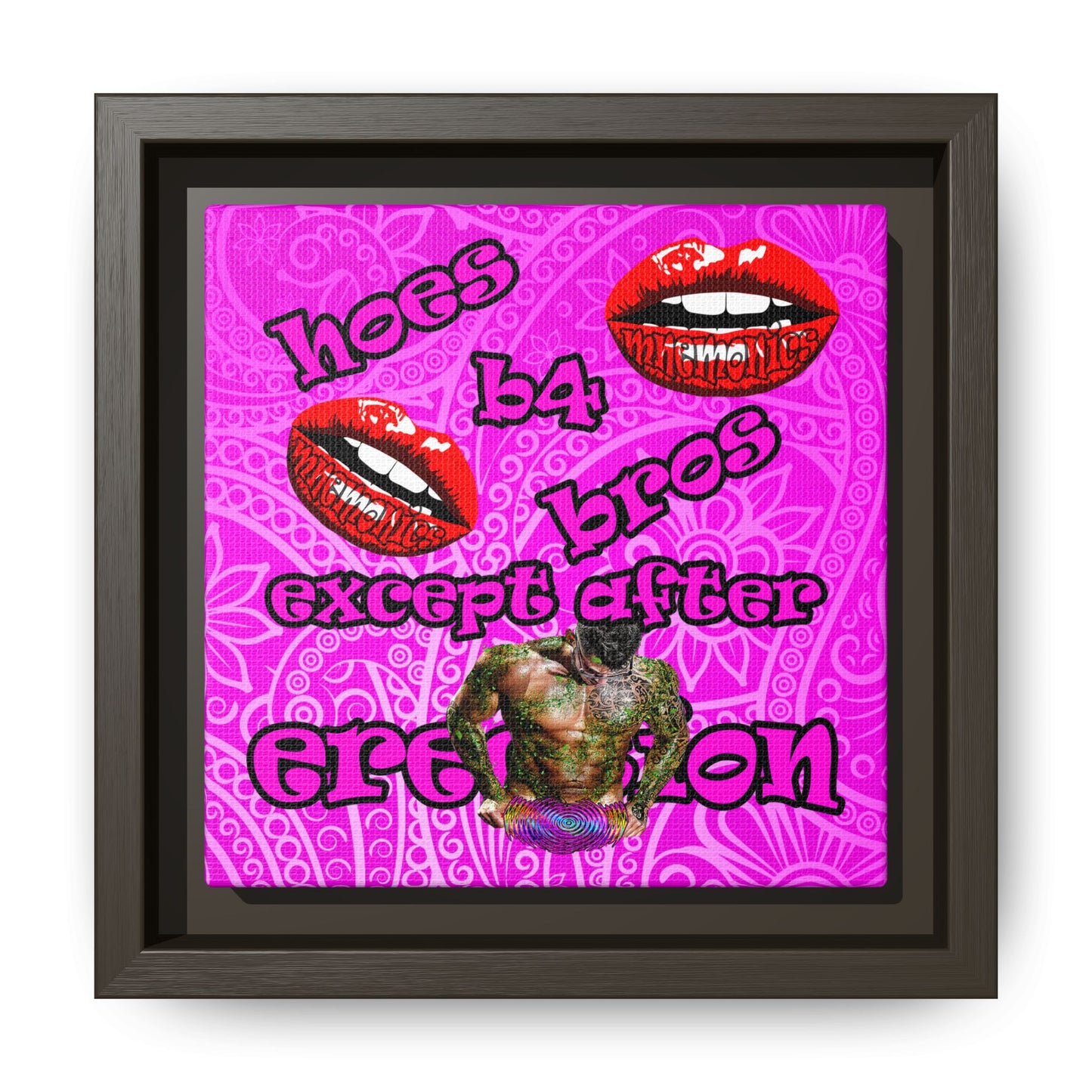 hoes b4 bros - framed canvas art (pink swirl)