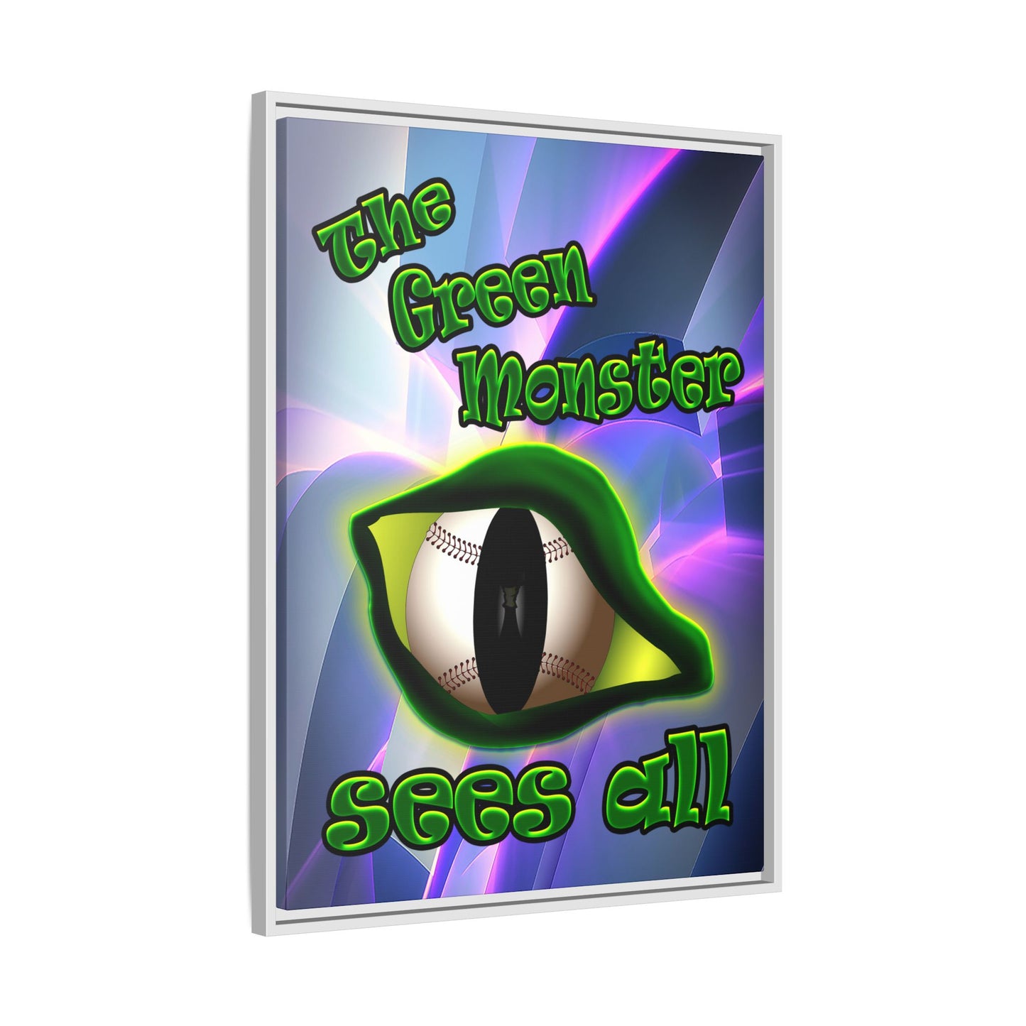 green monster - framed canvas art (grey-pink wave)