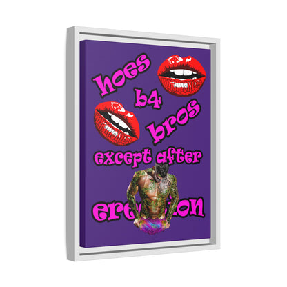 hoes b4 bros - framed canvas art (purple)