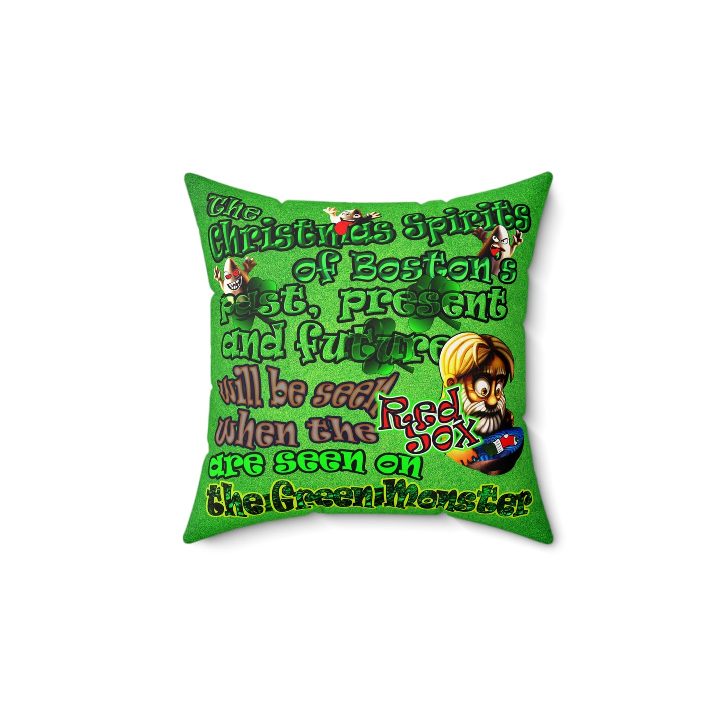 christmas spirits of boston - Faux Suede Square Pillow - (green turf)