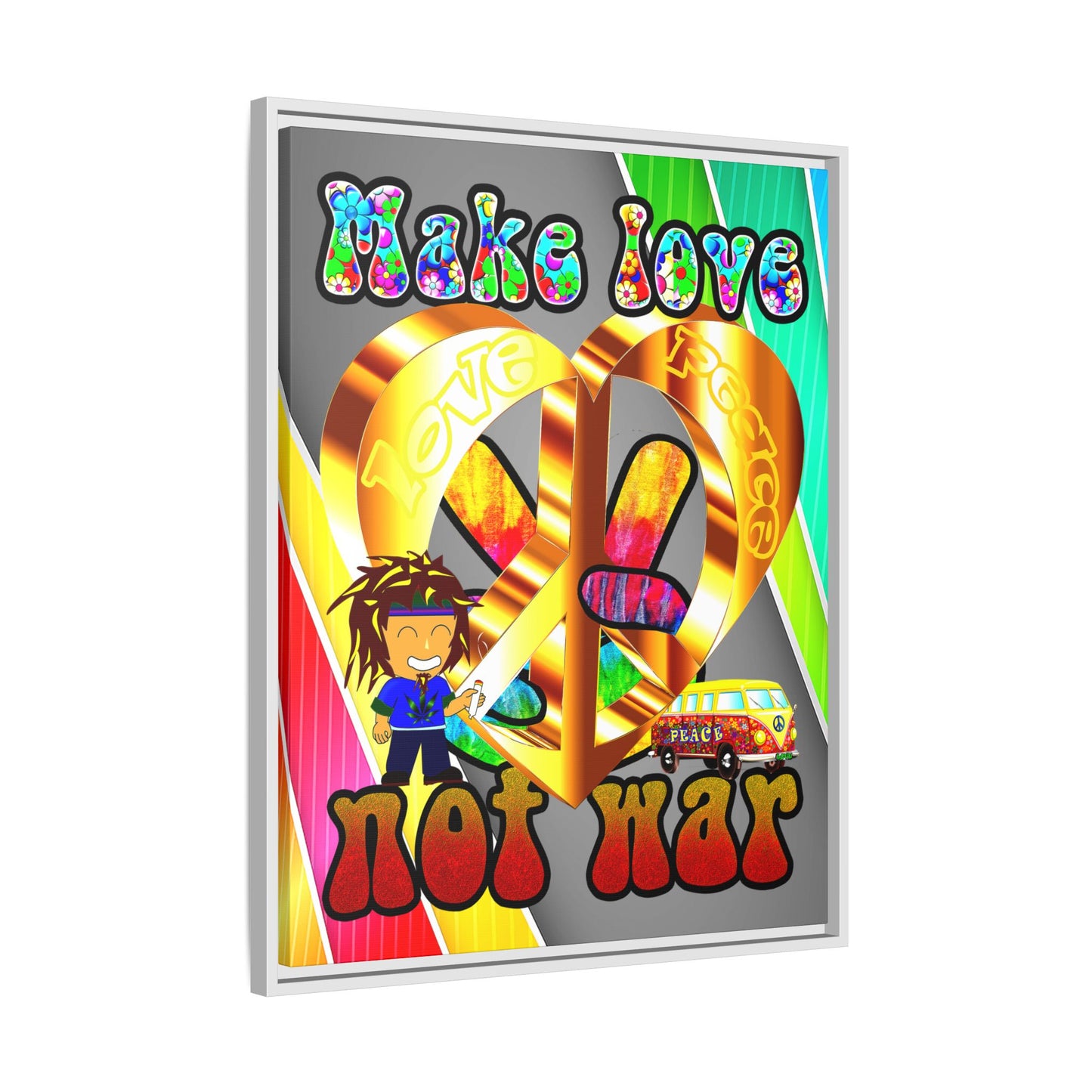 love peace - framed canvas art (rainbow split)