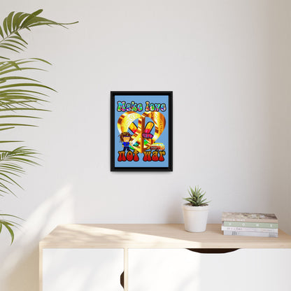 love peace - framed canvas art (light blue)