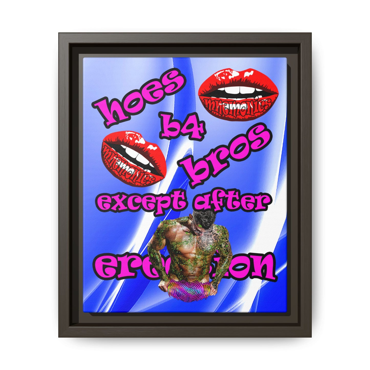 hoes b4 bros - framed canvas art (blue-white wave)