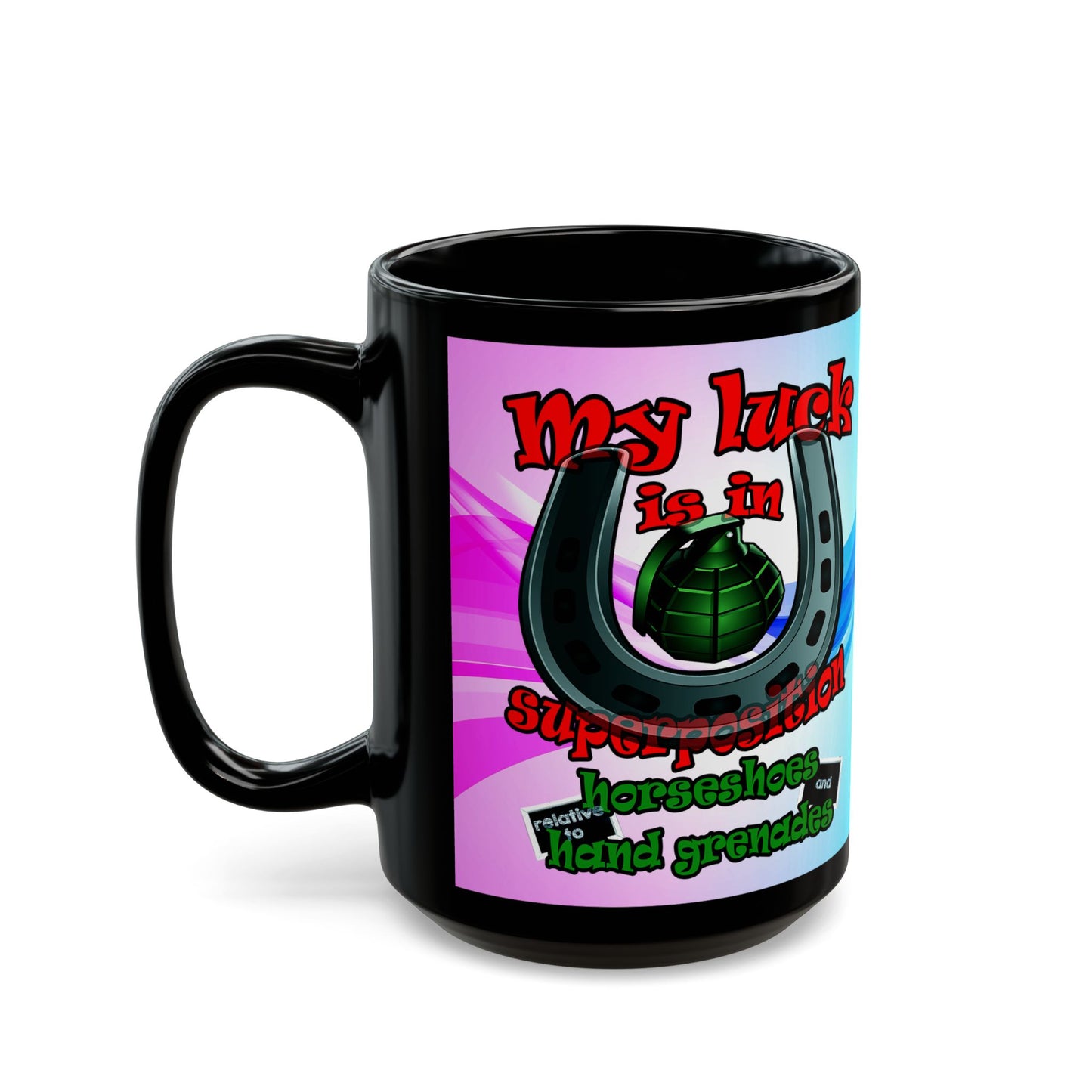 my luck - Black Mug (light blue-pink wave)