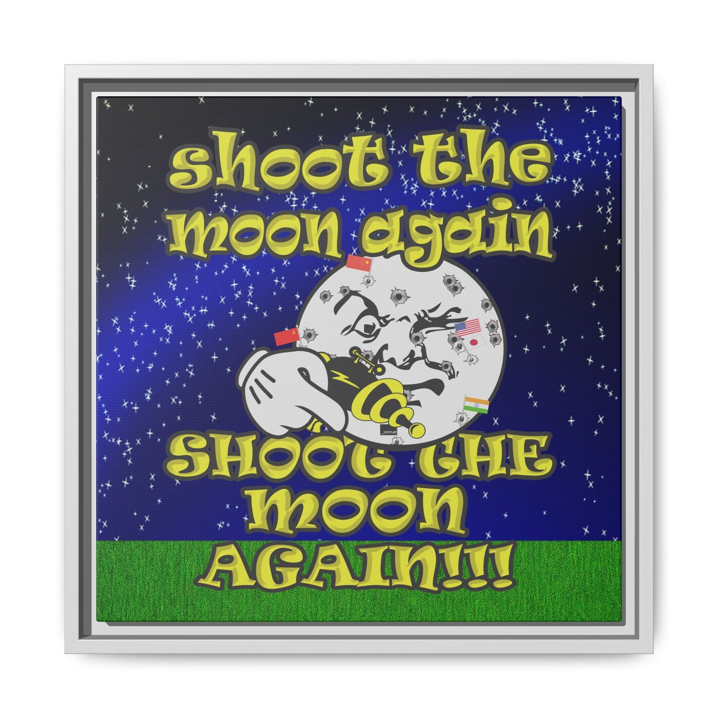shoot the moon again - framed canvas art ('snoops' background)