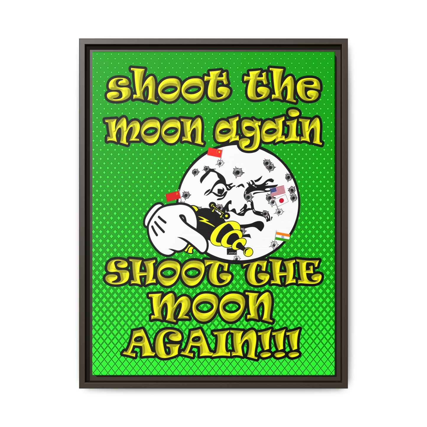 shoot the moon again - framed canvas art (logo green)