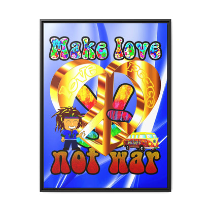 love peace - framed canvas art (blue-white wave)