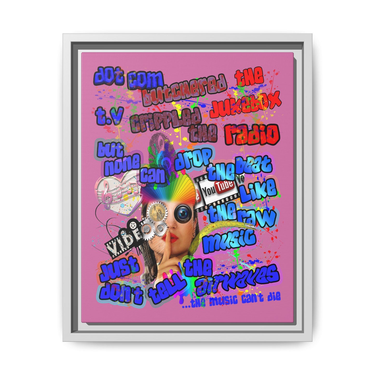drop the beat - framed canvas art (light pink)