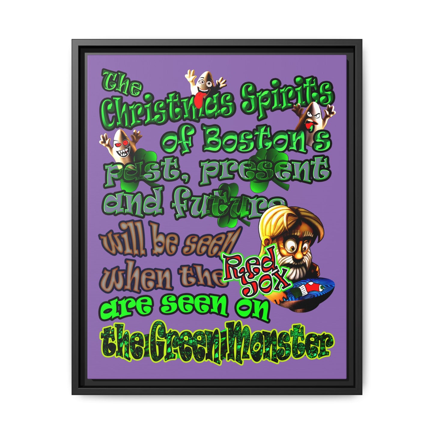 christmas spirits of boston - framed canvas art (light purple)