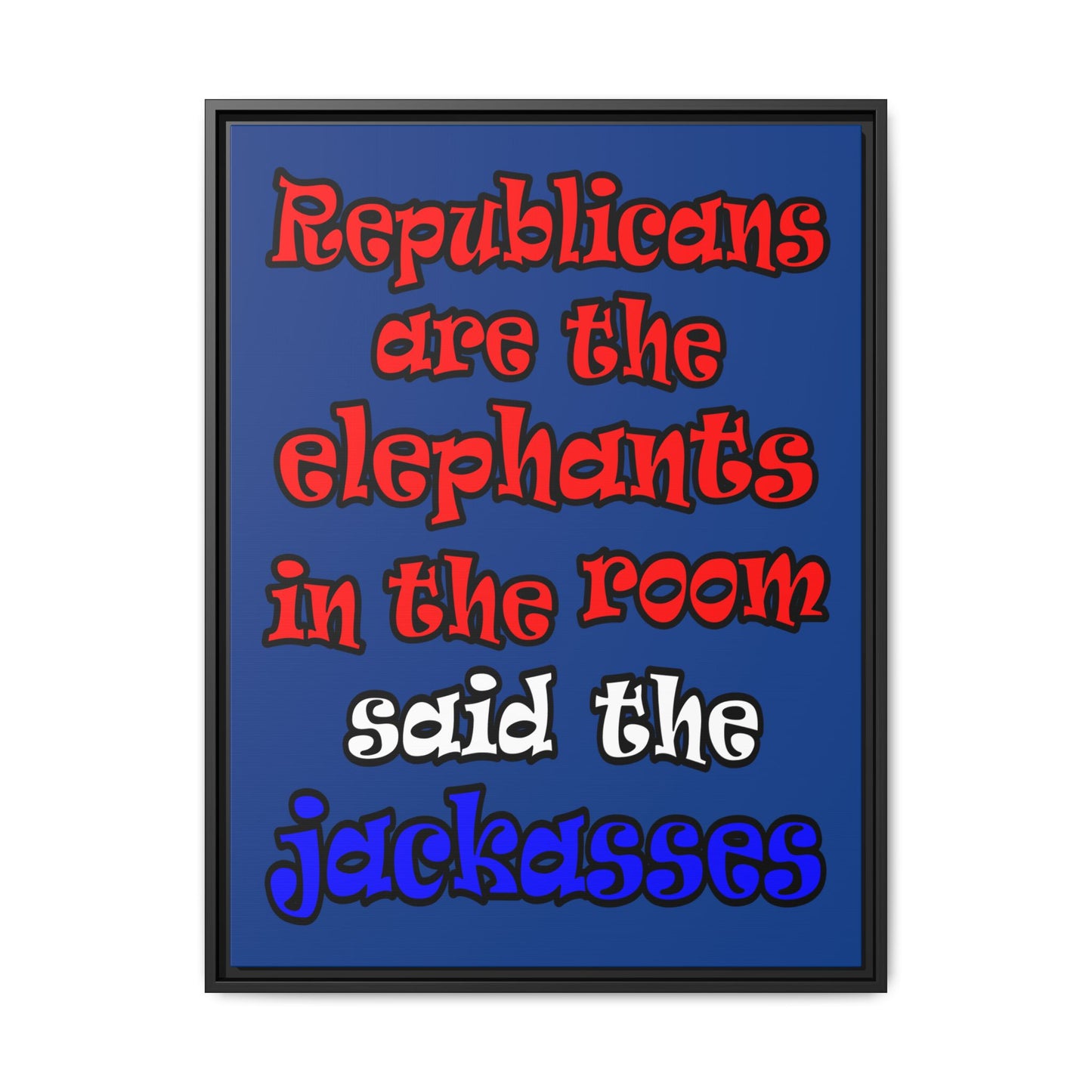 donkeys and elephants - framed canvas art (dark blue)