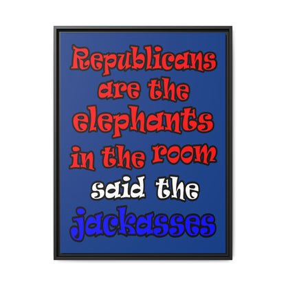 donkeys and elephants - framed canvas art (dark blue)