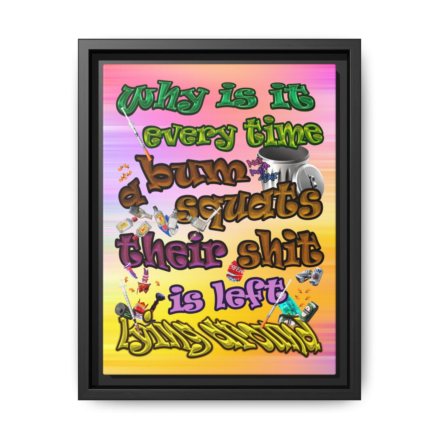the bum's shit - framed canvas art (color blur)