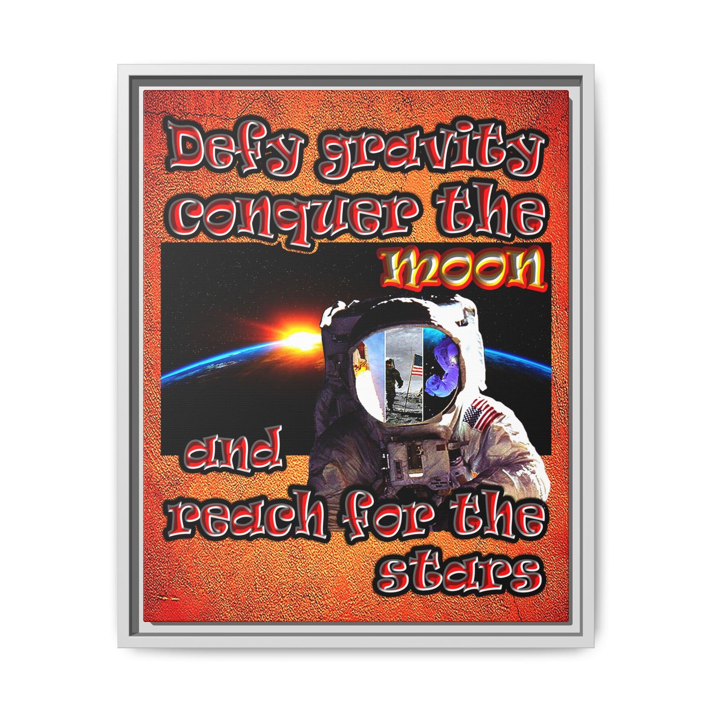 defy conquer reach - framed canvas art (burnt orange)