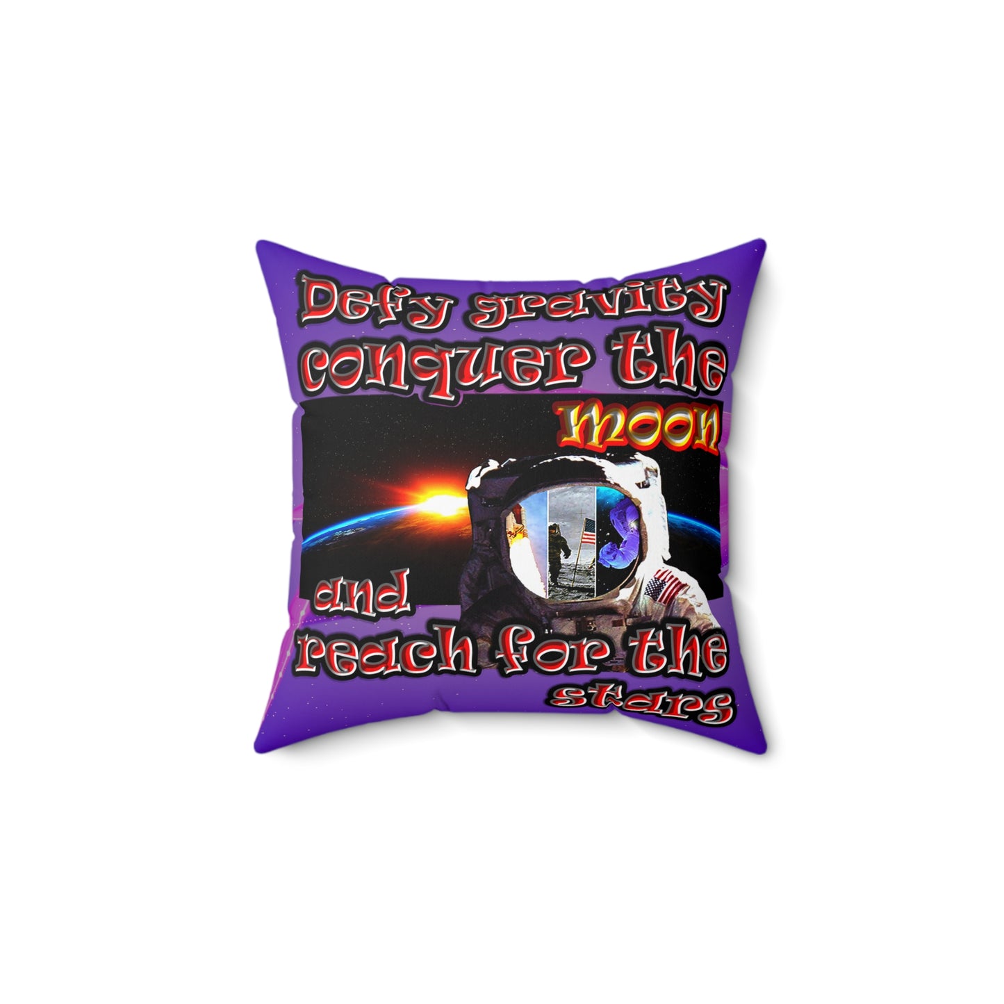 defy conquer reach - Spun Polyester Square Pillow - (purple-pink wave)