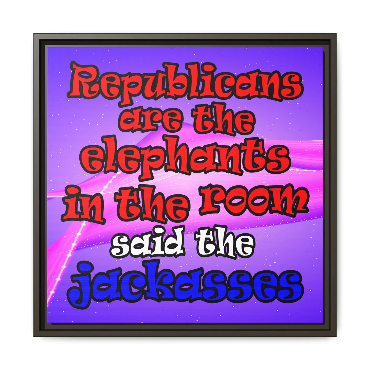 donkeys and elephants - framed canvas art (purple-pink wave)